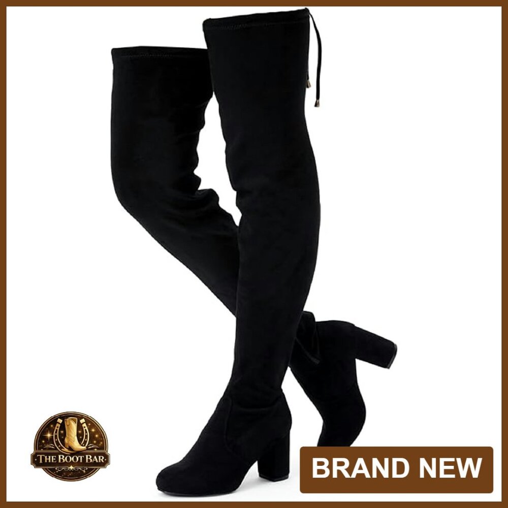 Women's Suede Over-The-Knee Boots with Chunky Heel & Zipper